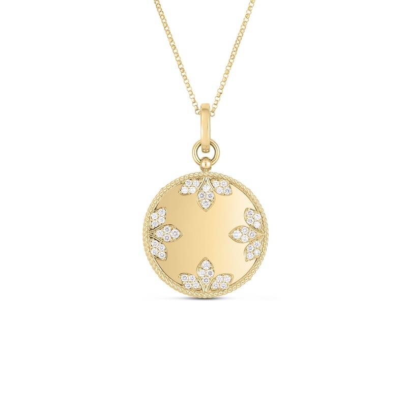 18K Yellow Gold Medallion Charms Large Diamond Necklace