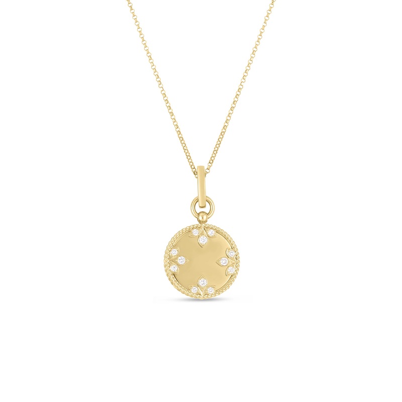 18K Yellow Gold Medallion Charms Small Diamond Necklace