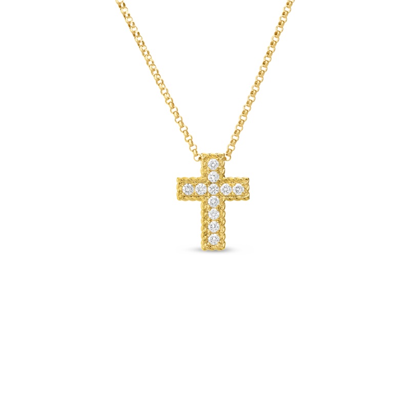 18K Yellow Gold Princess Diamond Cross Necklace