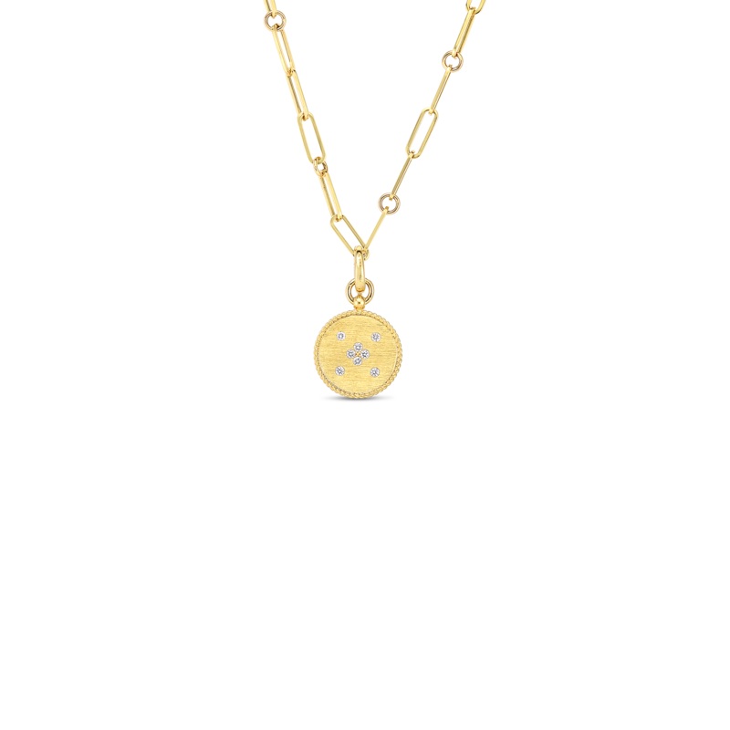 18K Yellow Gold Venetian Princess Satin Finish Small Medallion Necklace