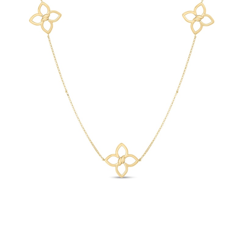 18K Yellow & White Gold Cialoma Diamond Flower Station Long Necklace