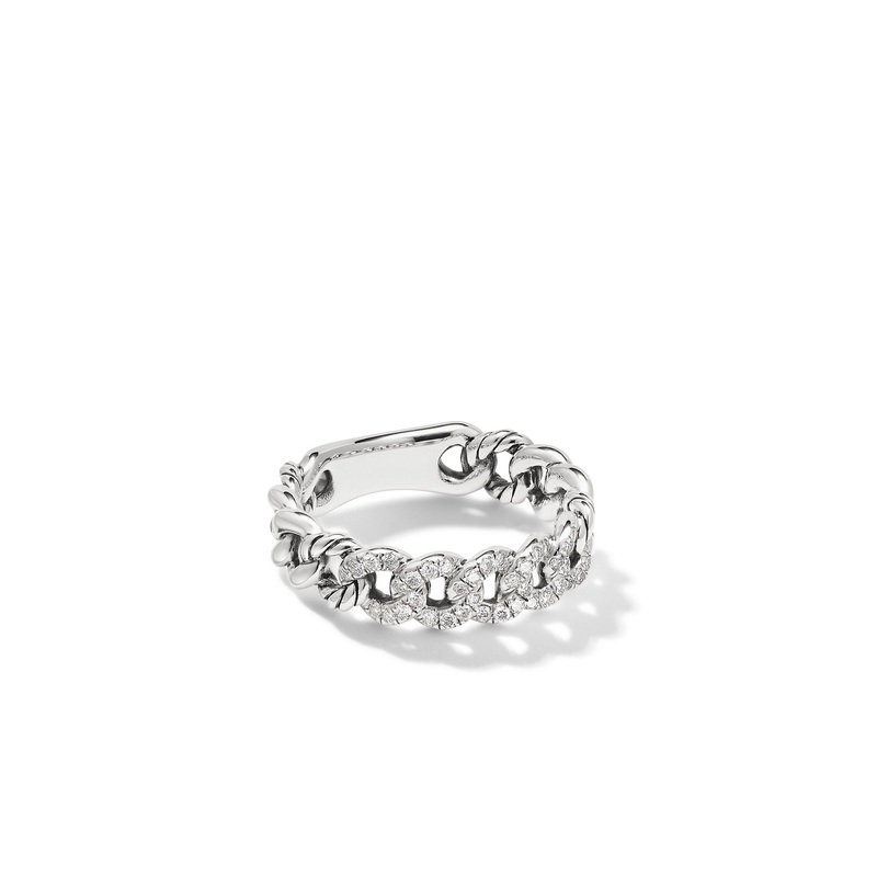 Belmont Curb Link Narrow Ring with Pave Diamonds