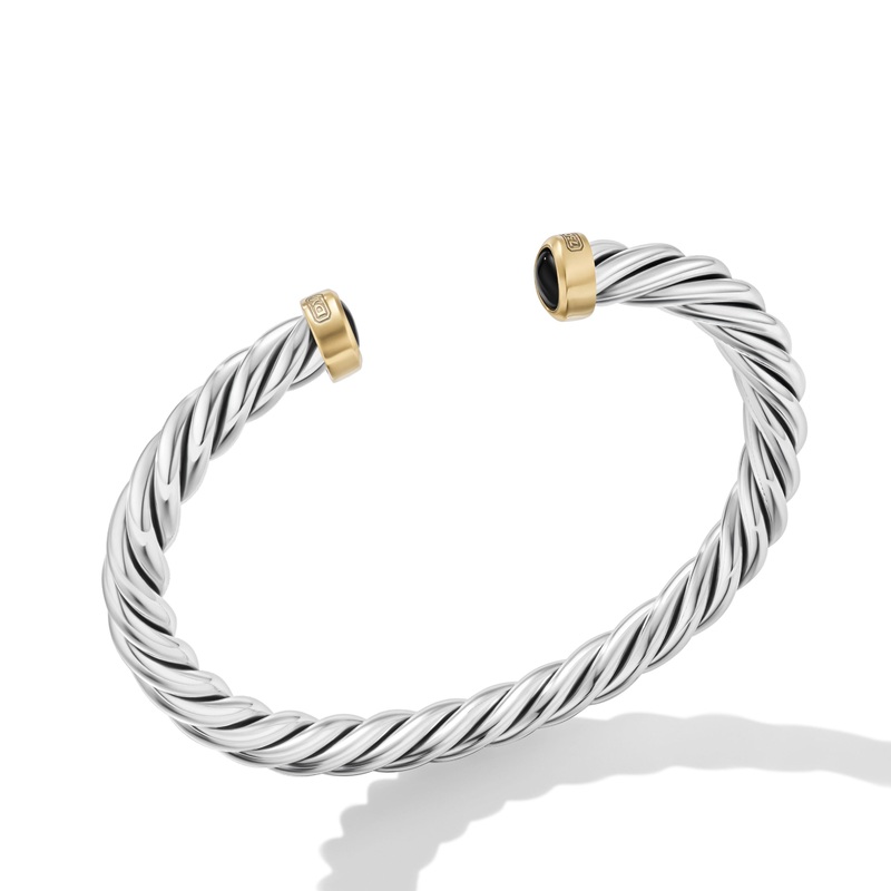 Cable Cuff Bracelet with 18K Yellow Gold and Black Onyx