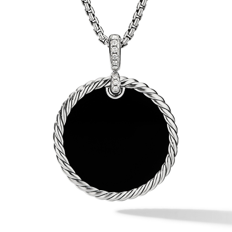 DY Elements Reversible Disc Pendant with Black Onyx and Mother of Pearl and Pave Diamonds