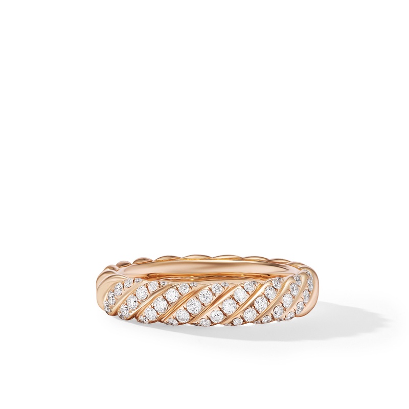 Sculpted Cable Band Ring in 18K Rose Gold with Diamonds