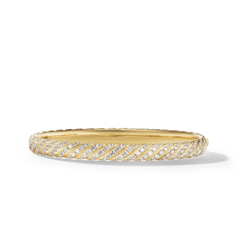 Sculpted Cable Bangle Bracelet in 18K Yellow Gold with Diamonds