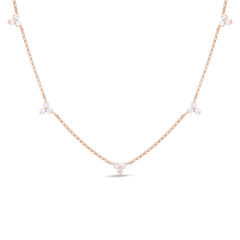 18K Rose Gold Diamonds By The Inch 5 Station Flower Necklace
