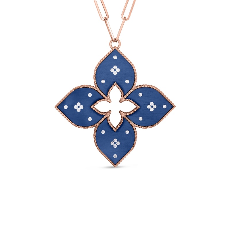 18K Rose Gold Venetian Princess Diamond Blue Titanium Large Pendant