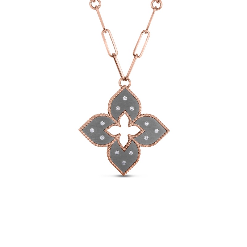 18K Rose Gold Venetian Princess Diamond Grey Titanium Medium Pendant