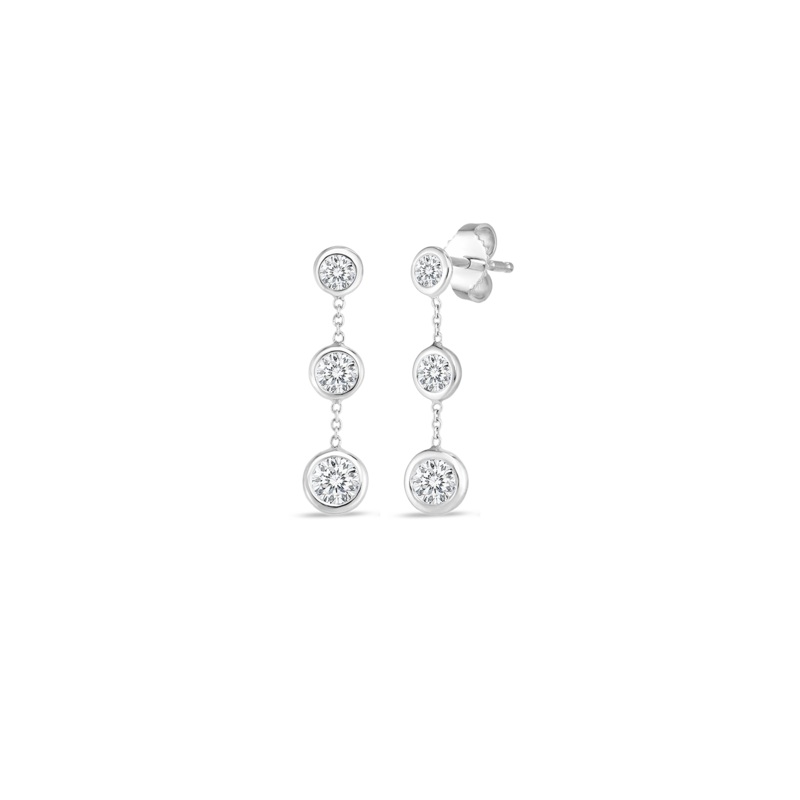 18K White Gold Diamond Bezel Drop Earrings