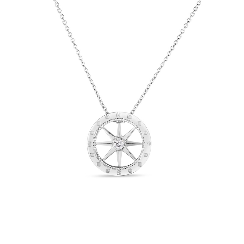 18K White Gold Diamond Compass Necklace