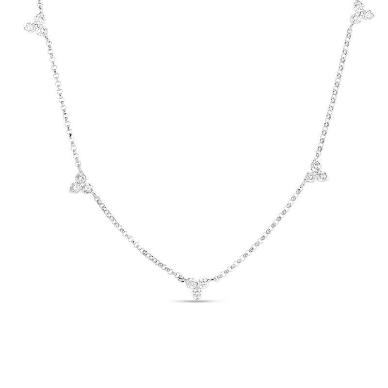 18K White Gold Diamonds By The Inch 5 Station Flower Necklace