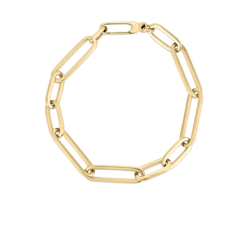 18K Yellow Designer Gold Oval Link Paperclip Bracelet 7″