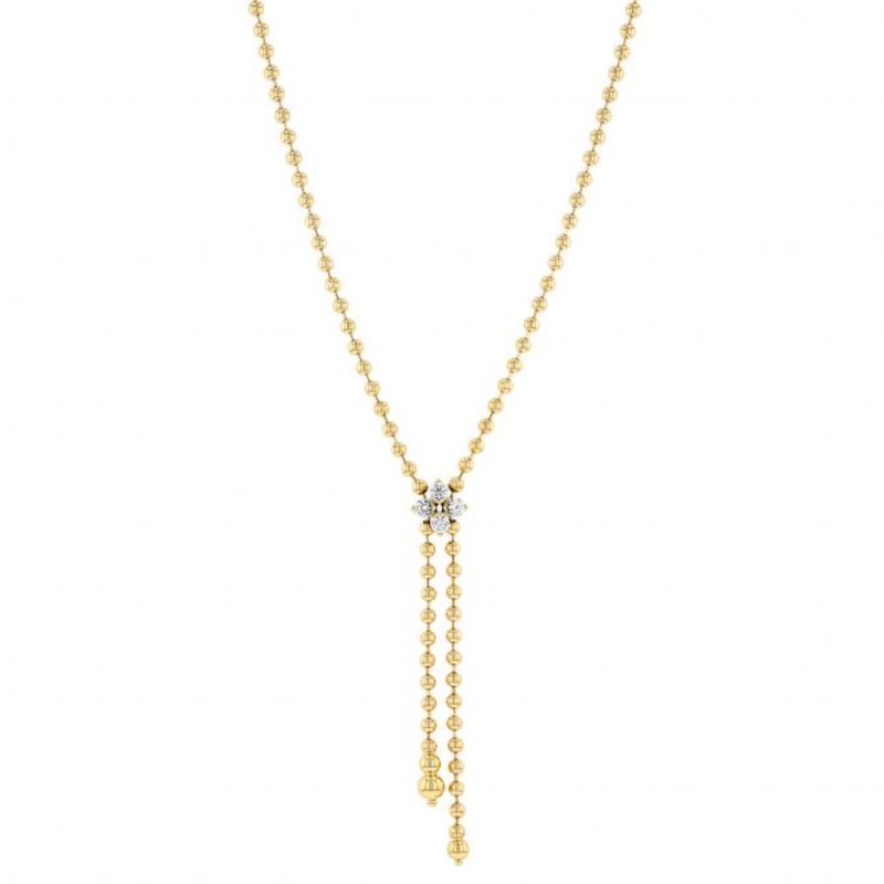 18K Yellow Gold Love In Verona Zipper Necklace WIth Diamond Flower Pull