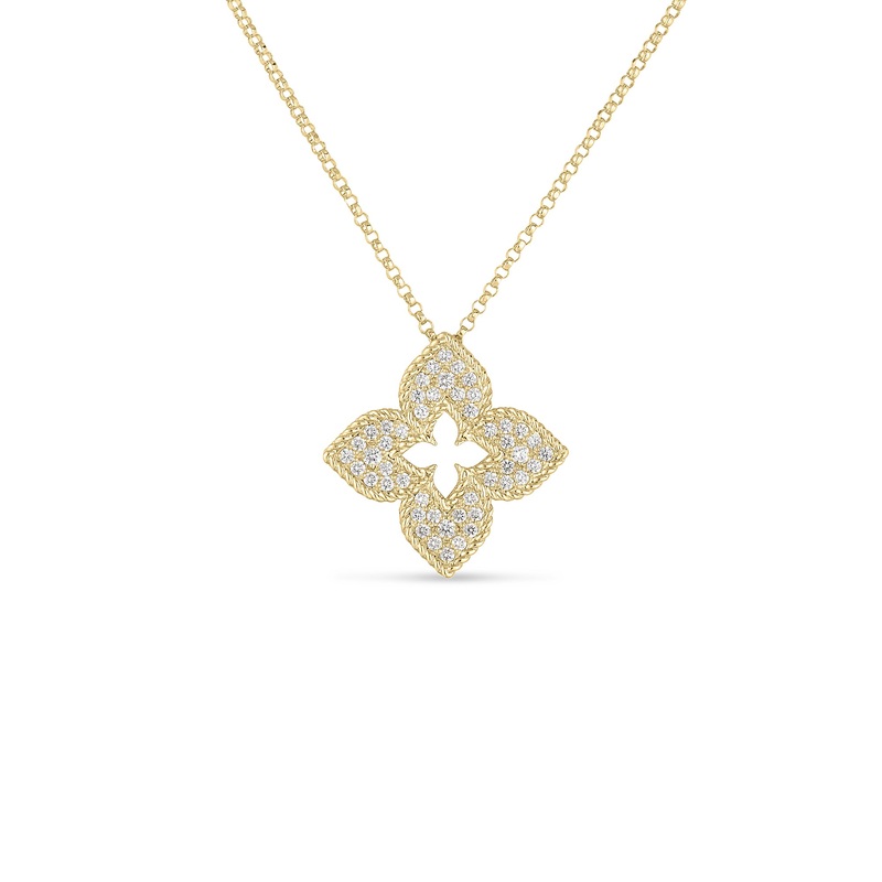 18K Yellow Gold Venetian Princess Pave Flower Necklace