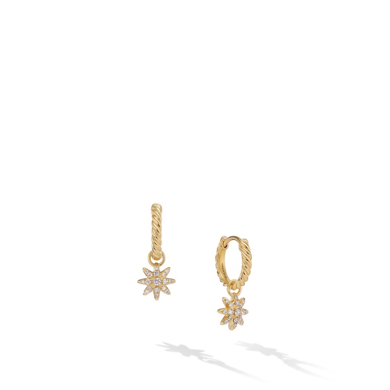 Petite Starburst Drop Earrings in 18K Yellow Gold with Diamonds, 18.1mm