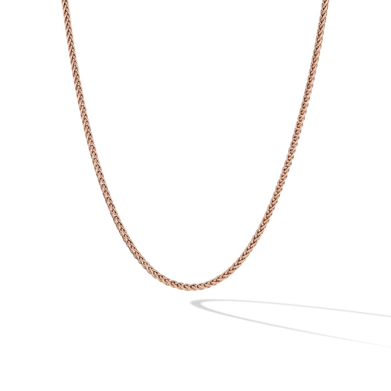 Wheat Chain Necklace in 18K Rose Gold, 2.5mm